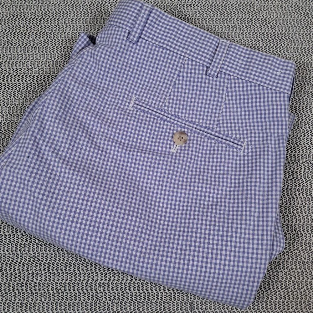 Peter Millar Mens Purple White Plaid Gingham Golf Shorts 100% Cotton 35 Waist